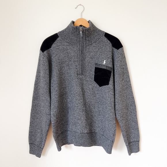 Polo Ralph Lauren Fleece Lined 1/4 Zip Knit Sweater Size Large Heritage - Picture 2 of 11